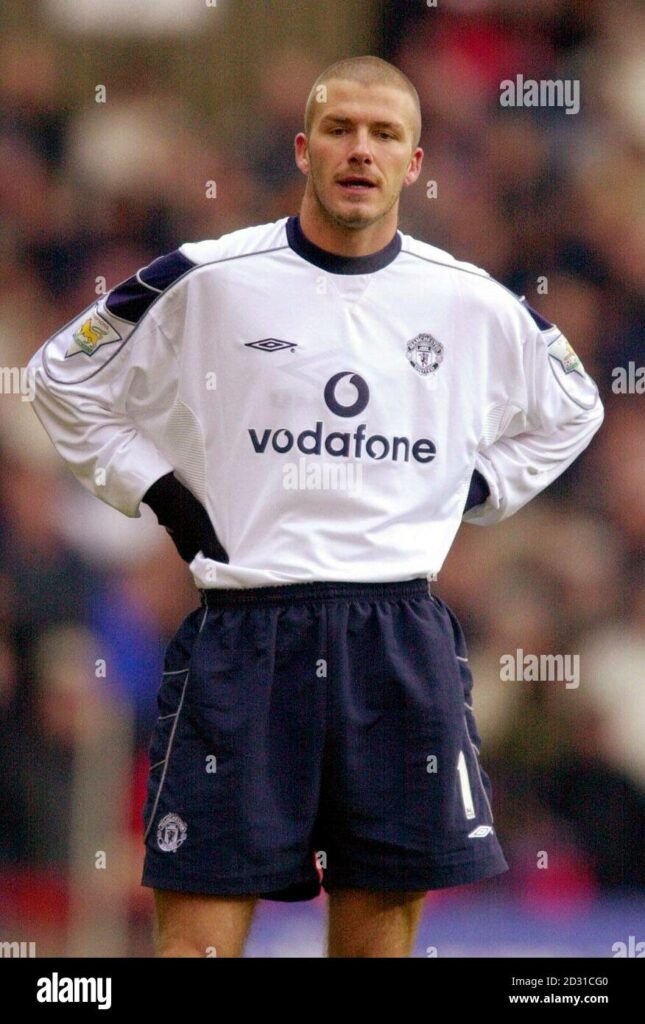 David Beckham avec le maillot vintage extérieur de Manchester United 2000/2001