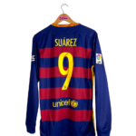 maillot vintage domicile de Barcelone 2015/2016 manches longues floqué Suarez #9