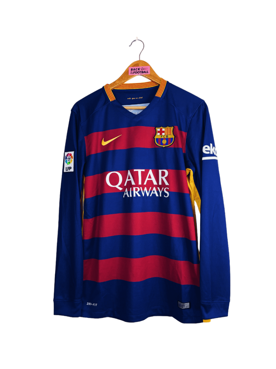 maillot vintage domicile de Barcelone 2015/2016 manches longues floqué Suarez #9
