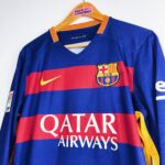 maillot vintage domicile de Barcelone 2015/2016 manches longues floqué Suarez #9