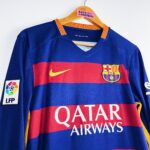 maillot vintage domicile de Barcelone 2015/2016 manches longues floqué Suarez #9