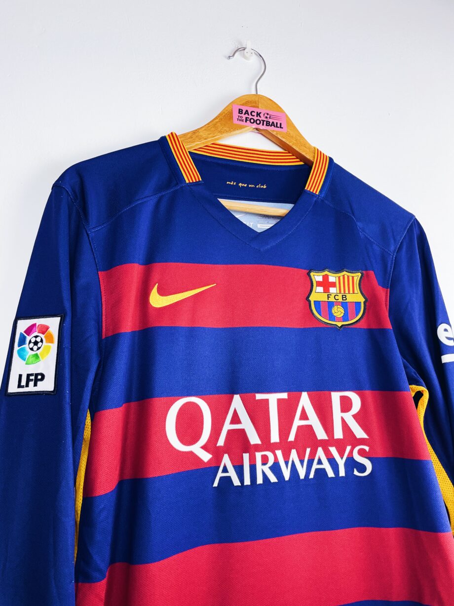 maillot vintage domicile de Barcelone 2015/2016 manches longues floqué Suarez #9