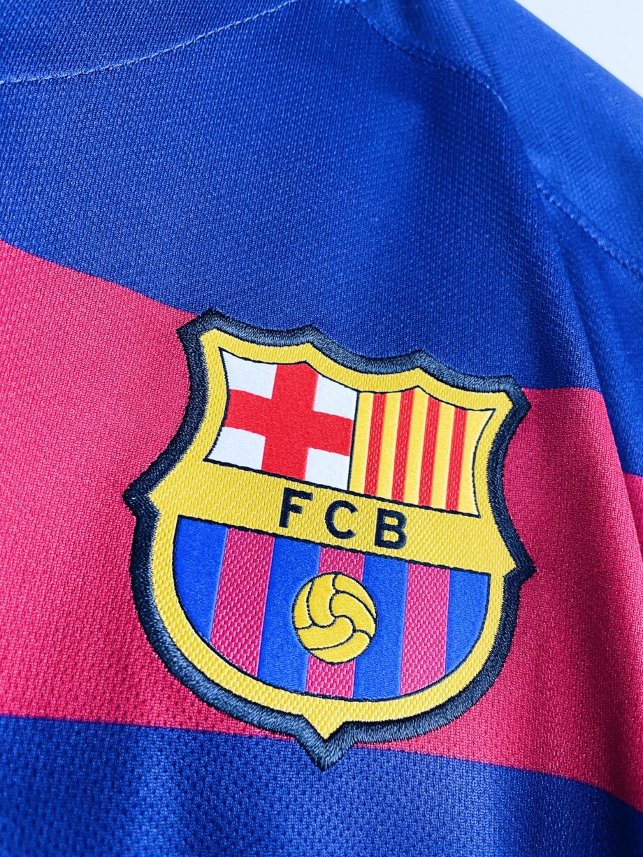 maillot vintage domicile de Barcelone 2015/2016 manches longues floqué Suarez #9