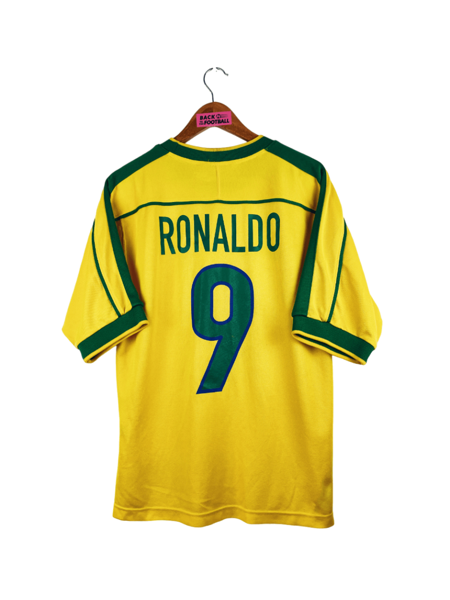 maillot vintage domicile Brésil 1998 floqué Ronaldo #9