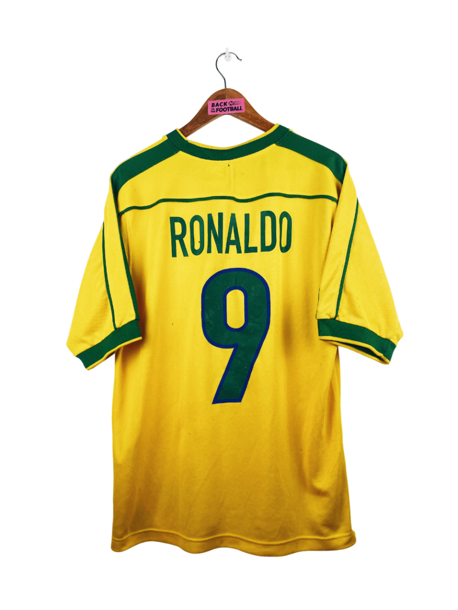 maillot vintage domicile Brésil 1998 floqué Ronaldo #9