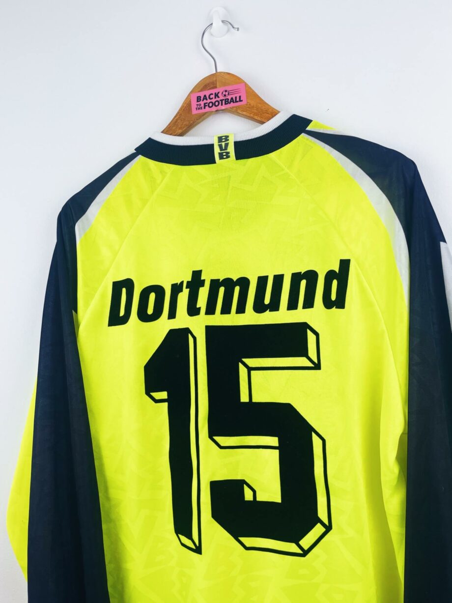 maillot vintage domicile Borussia Dortmund 1995/1996 manches longues préparé pour le numéro 15 (match issue)