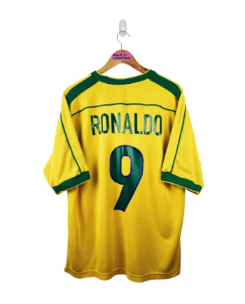 maillot vintage domicile Brésil 1998 floqué Ronaldo #9