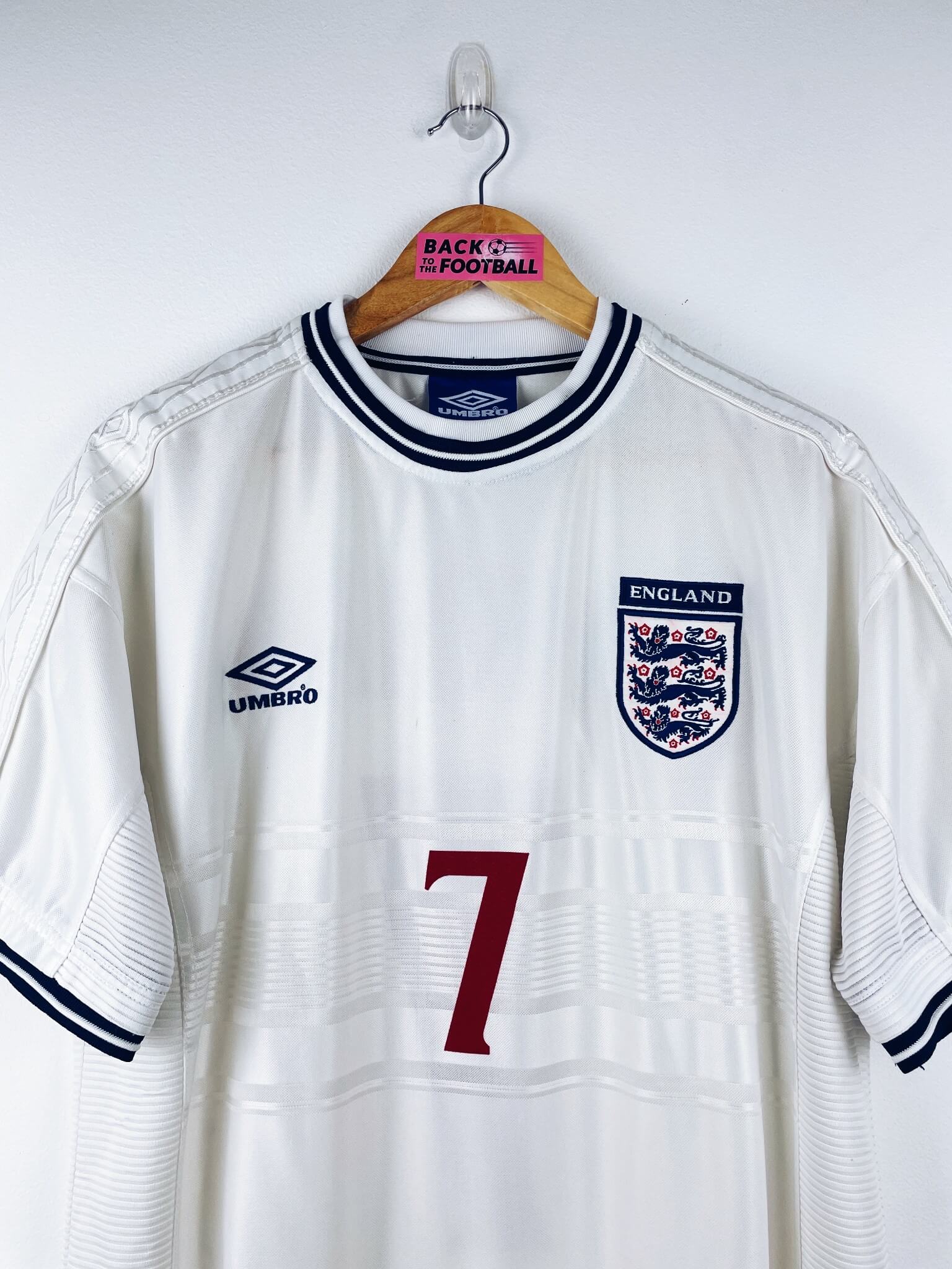 maillot vintage domicile Angleterre 1999/2001 floqué Beckham #7