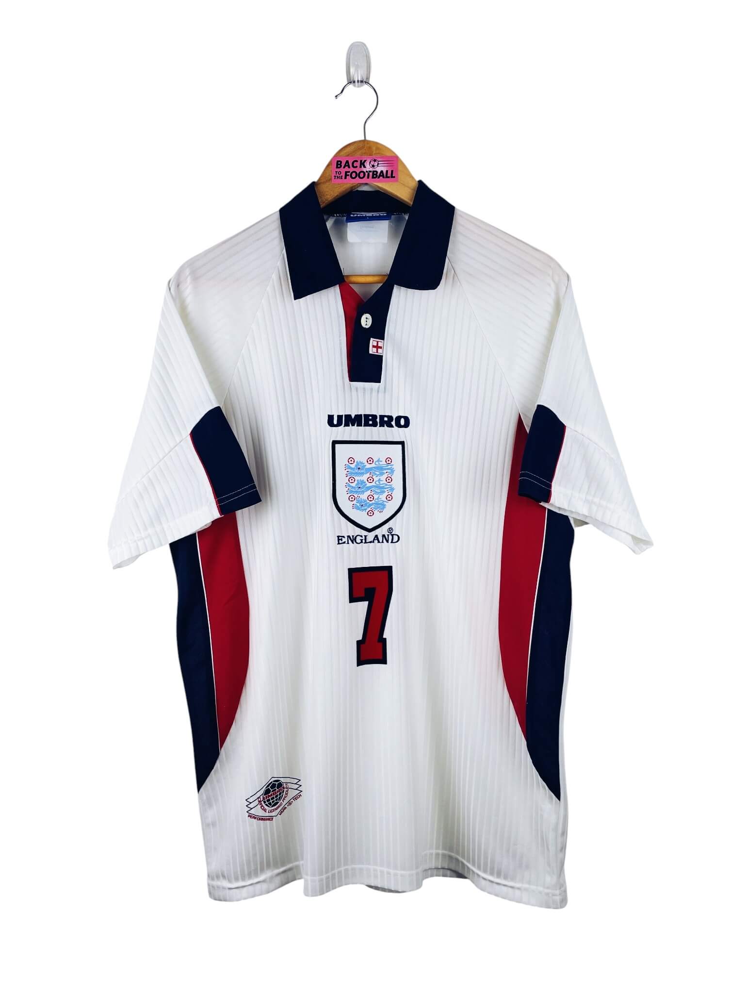 maillot vintage domicile Angleterre 1998 floqué Beckham #7