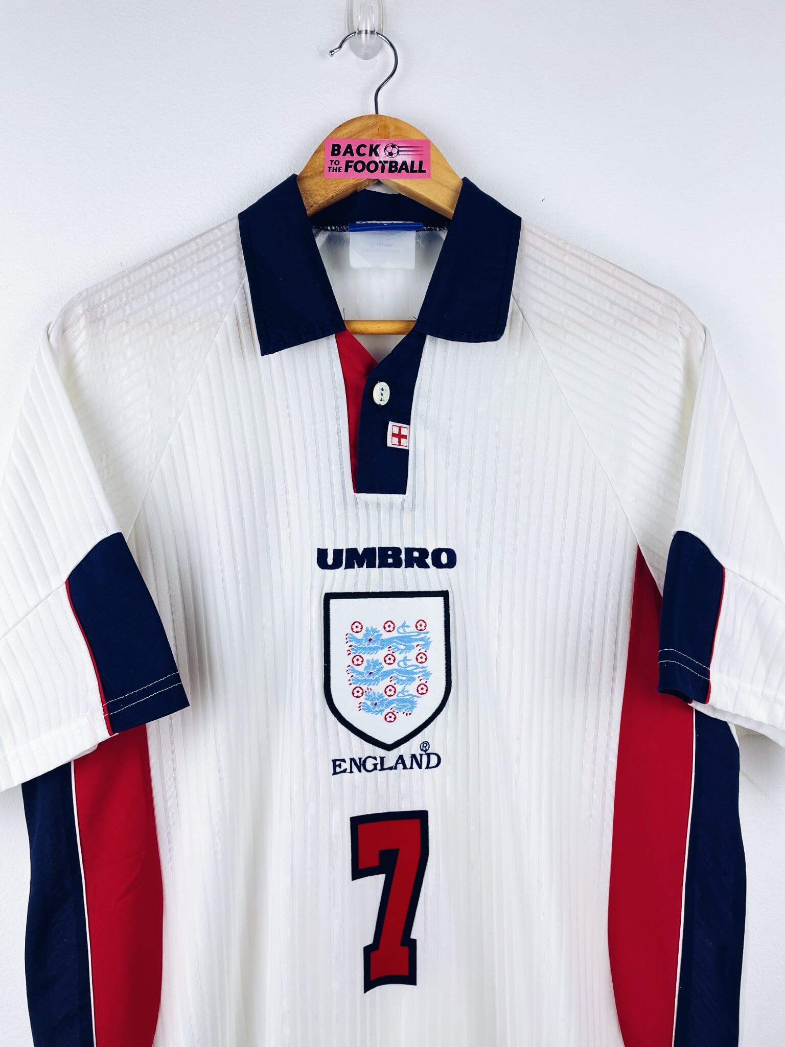 maillot vintage domicile Angleterre 1998 floqué Beckham #7