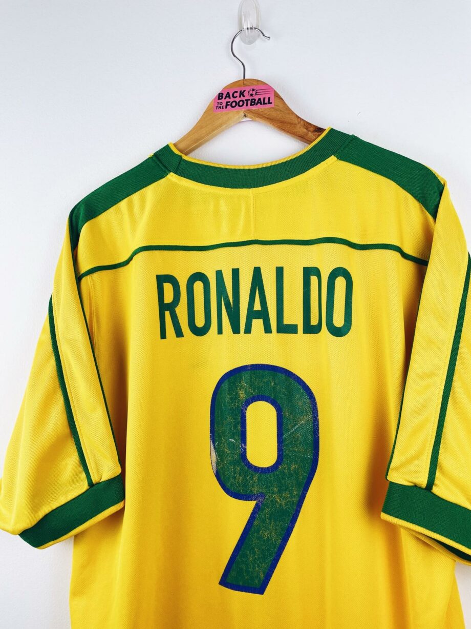 maillot vintage domicile Brésil 1998 floqué Ronaldo #9
