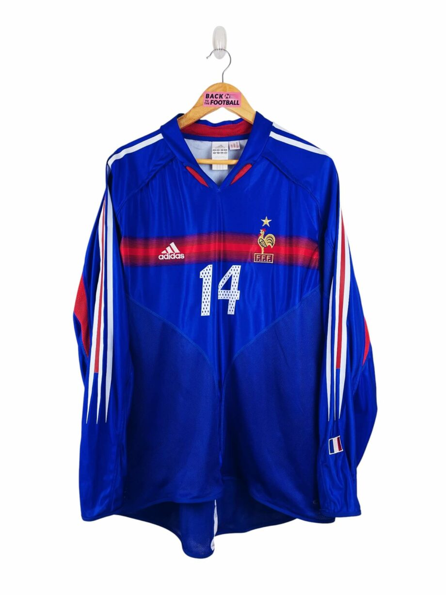 maillot vintage domicile équipe de France 2004 manches longues préparé pour le numéro 14 (match issue)
