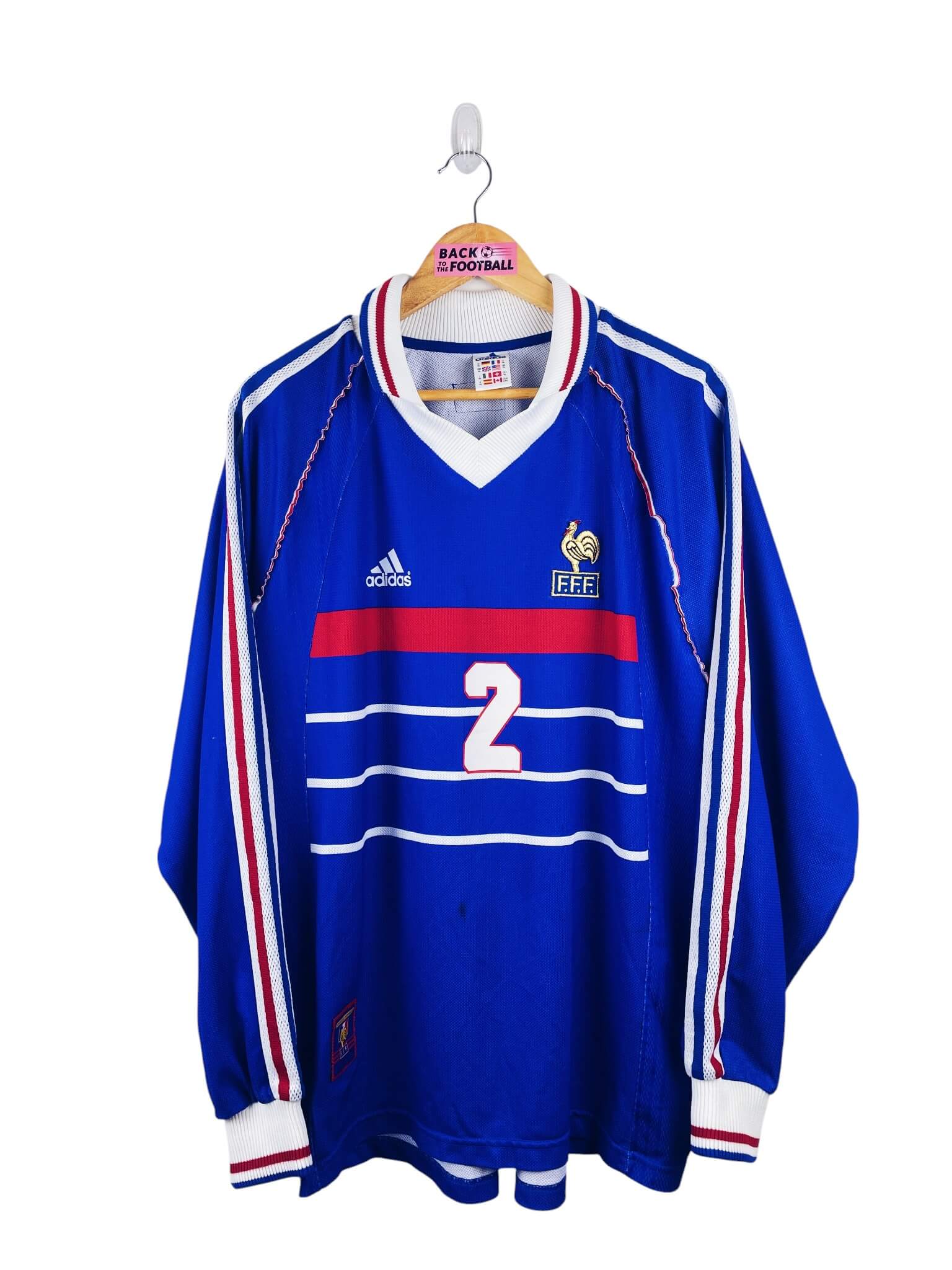maillot vintage domicile équipe de France 1998 manches longues porté (match worn) ou préparé (match issue) pour le #2