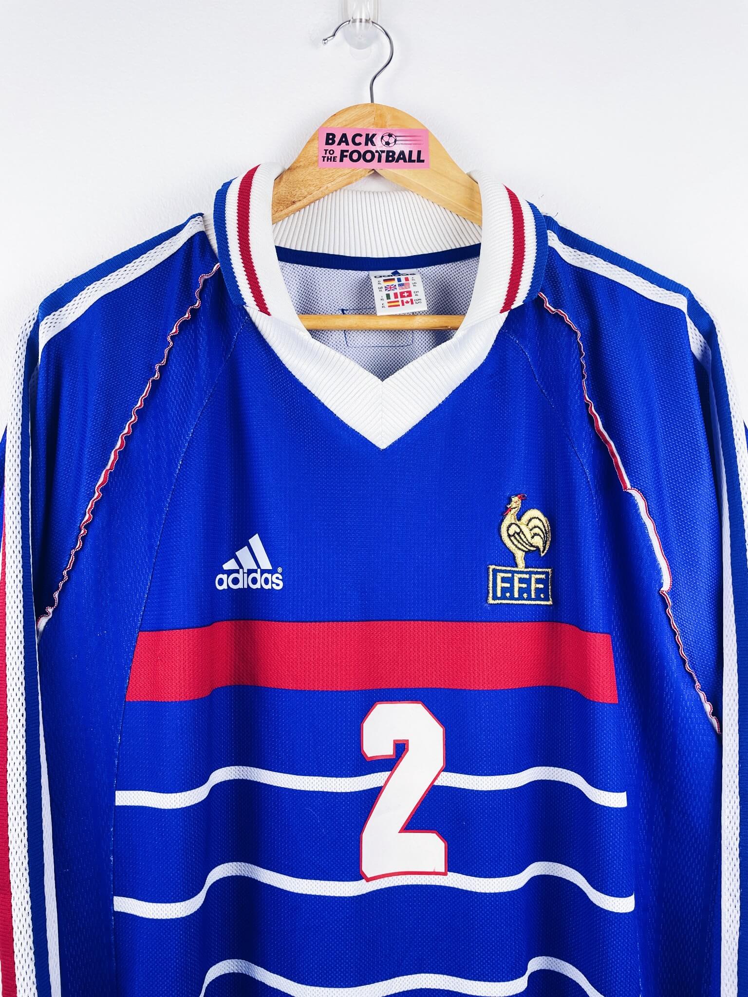 maillot vintage domicile équipe de France 1998 manches longues porté (match worn) ou préparé (match issue) pour le #2