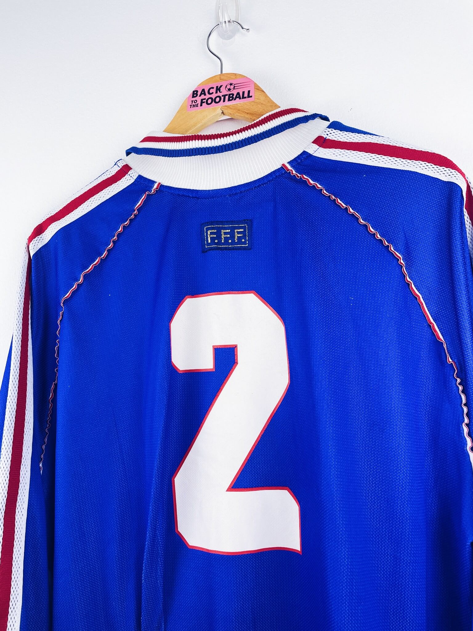 maillot vintage domicile équipe de France 1998 manches longues porté (match worn) ou préparé (match issue) pour le #2
