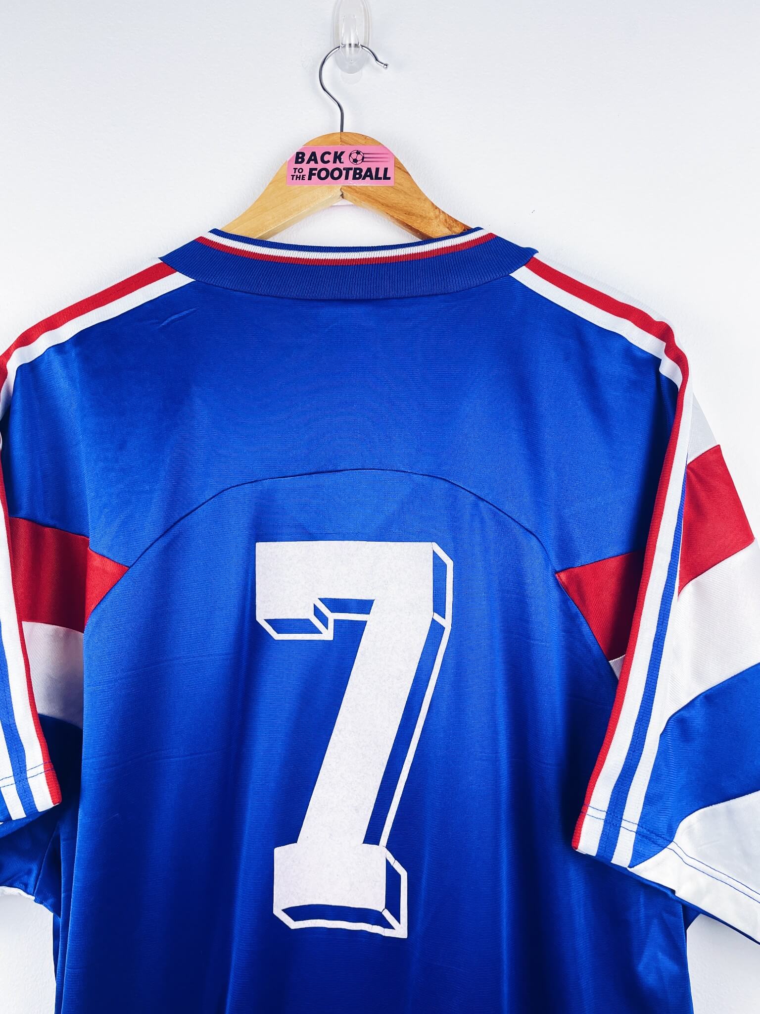 maillot vintage domicile équipe de France espoirs 1994 porté (match worn) ou préparé (match issue) pour le numéro 7