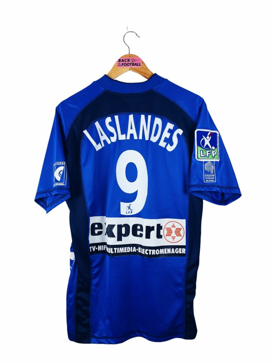 maillot vintage domicile SC Bastia 2002/2003 porté (match worn) ou préparé (match issue) pour Laslandes #9