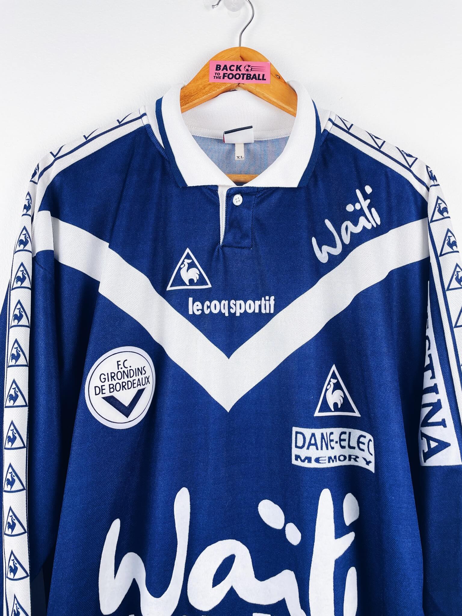 maillot vintage domicile Girondins de Bordeaux 1998/1999 manches longues porté (match worn) ou préparé (match issue) pour Grenet #14