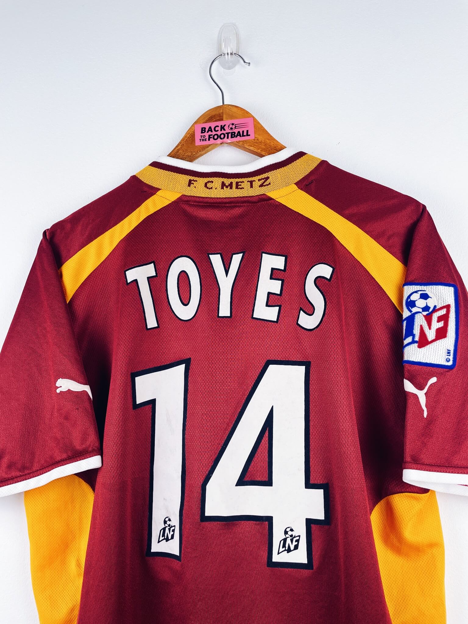 maillot vintage domicile FC Metz 2000/2001 porté (match worn) ou préparé (match issue) pour Toyes #14