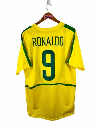 maillot vintage domicile Brésil 2002 floqué Ronaldo #9