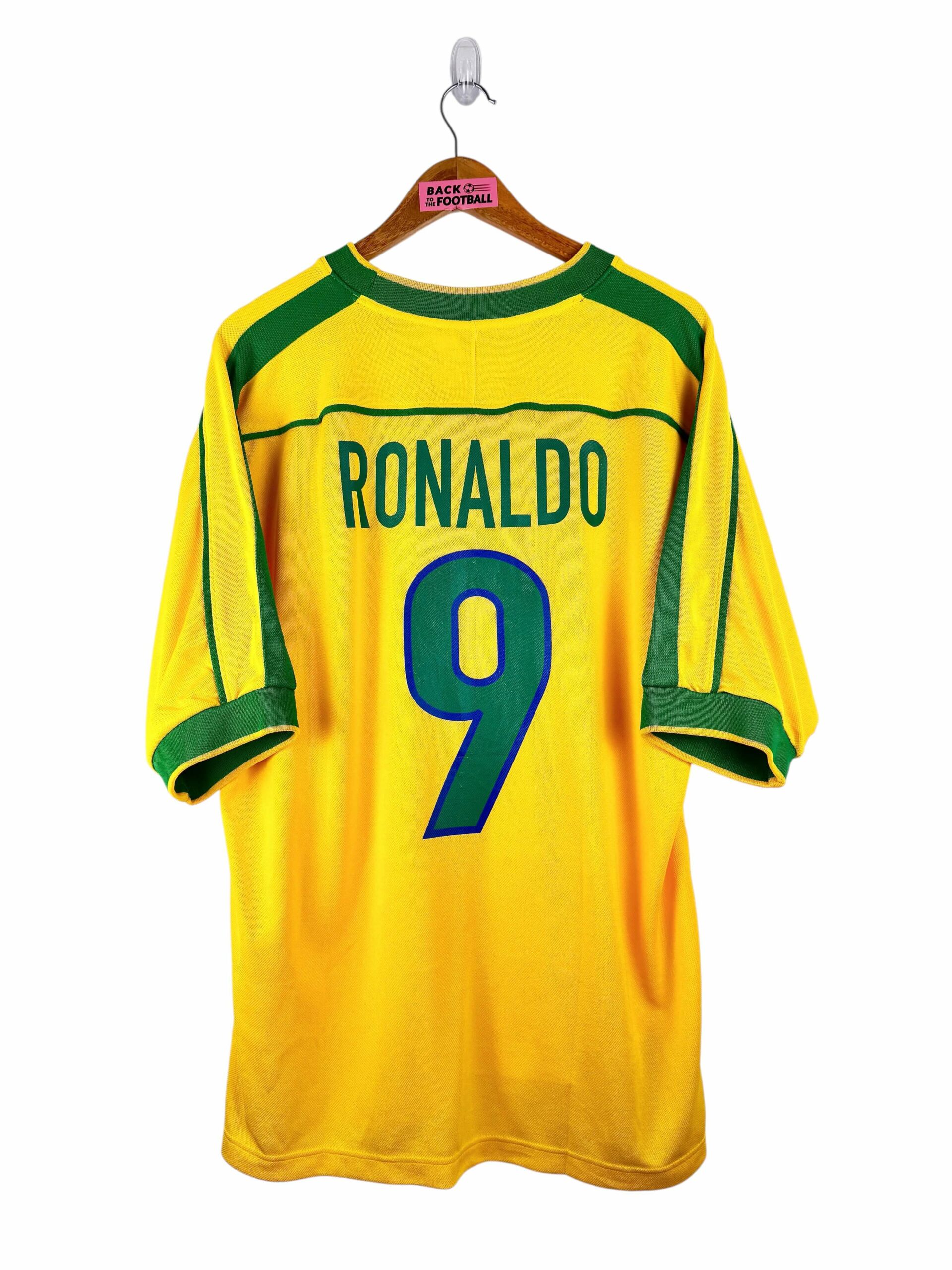 maillot vintage domicile Brésil 1998 floqué Ronaldo #9