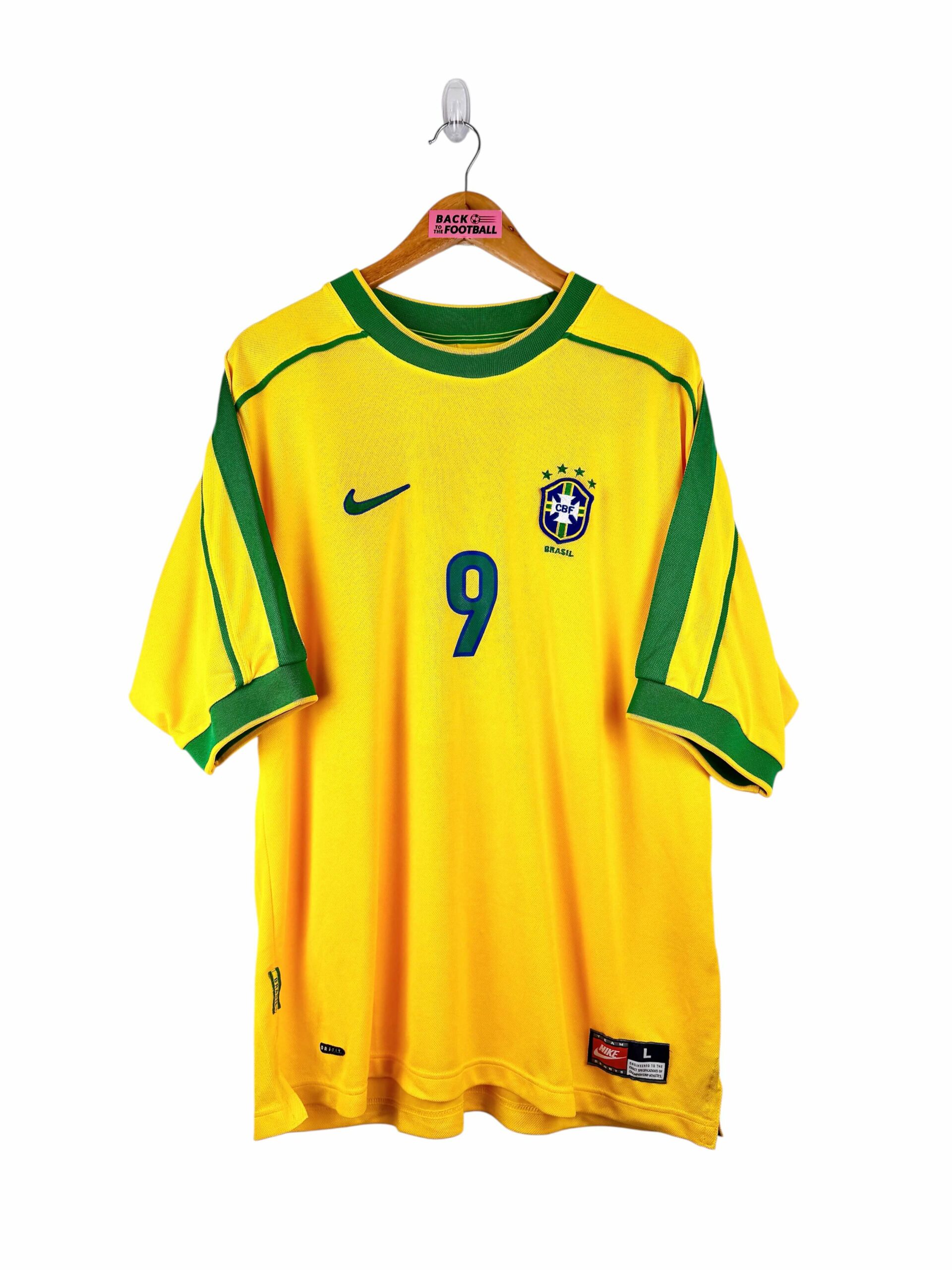 maillot vintage domicile Brésil 1998 floqué Ronaldo #9