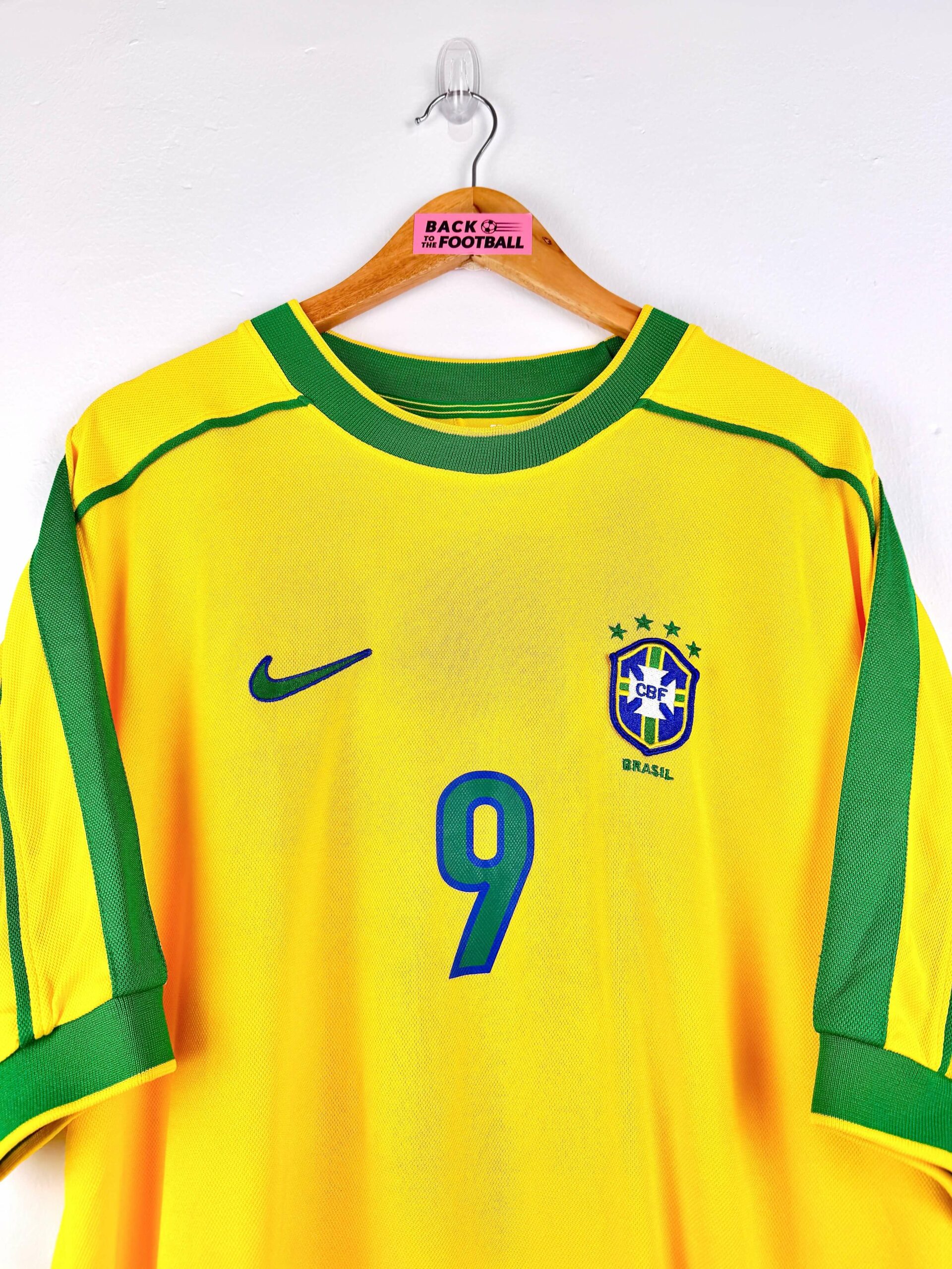 maillot vintage domicile Brésil 1998 floqué Ronaldo #9