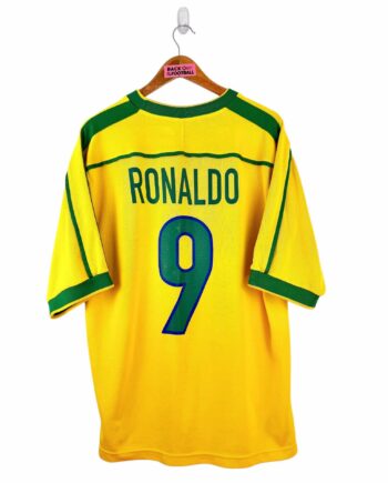 maillot vintage domicile Brésil 1998 floqué Ronaldo #9