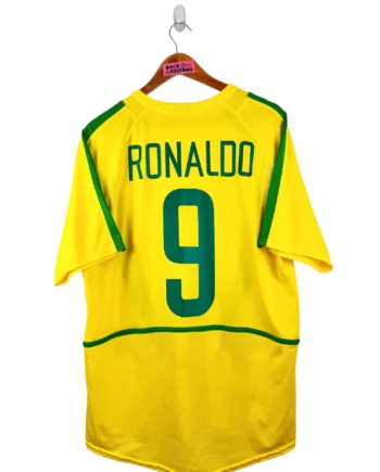 maillot vintage domicile Brésil 2002 floqué Ronaldo #9