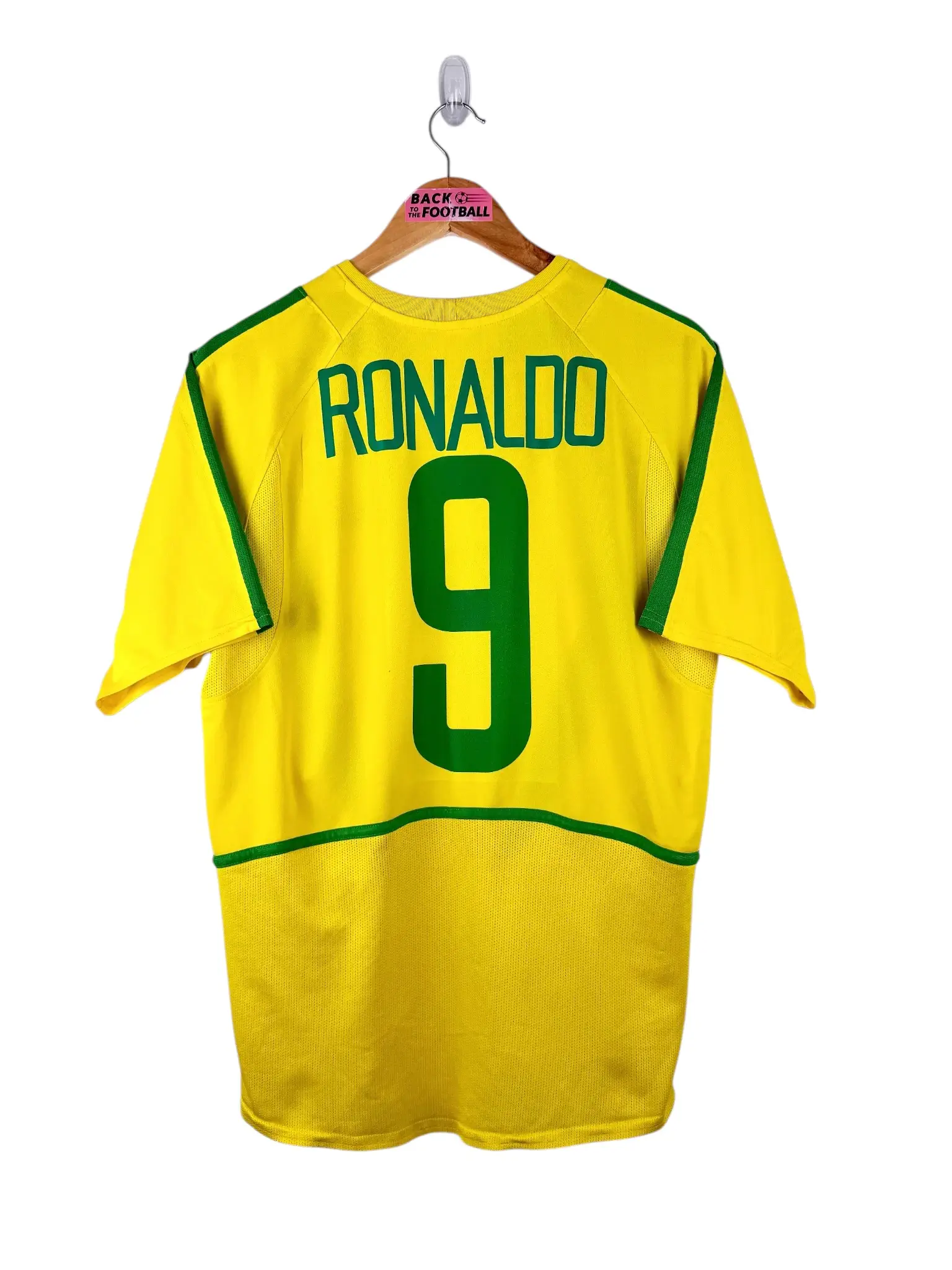maillot vintage domicile Brésil 2002 floqué Ronaldo #9