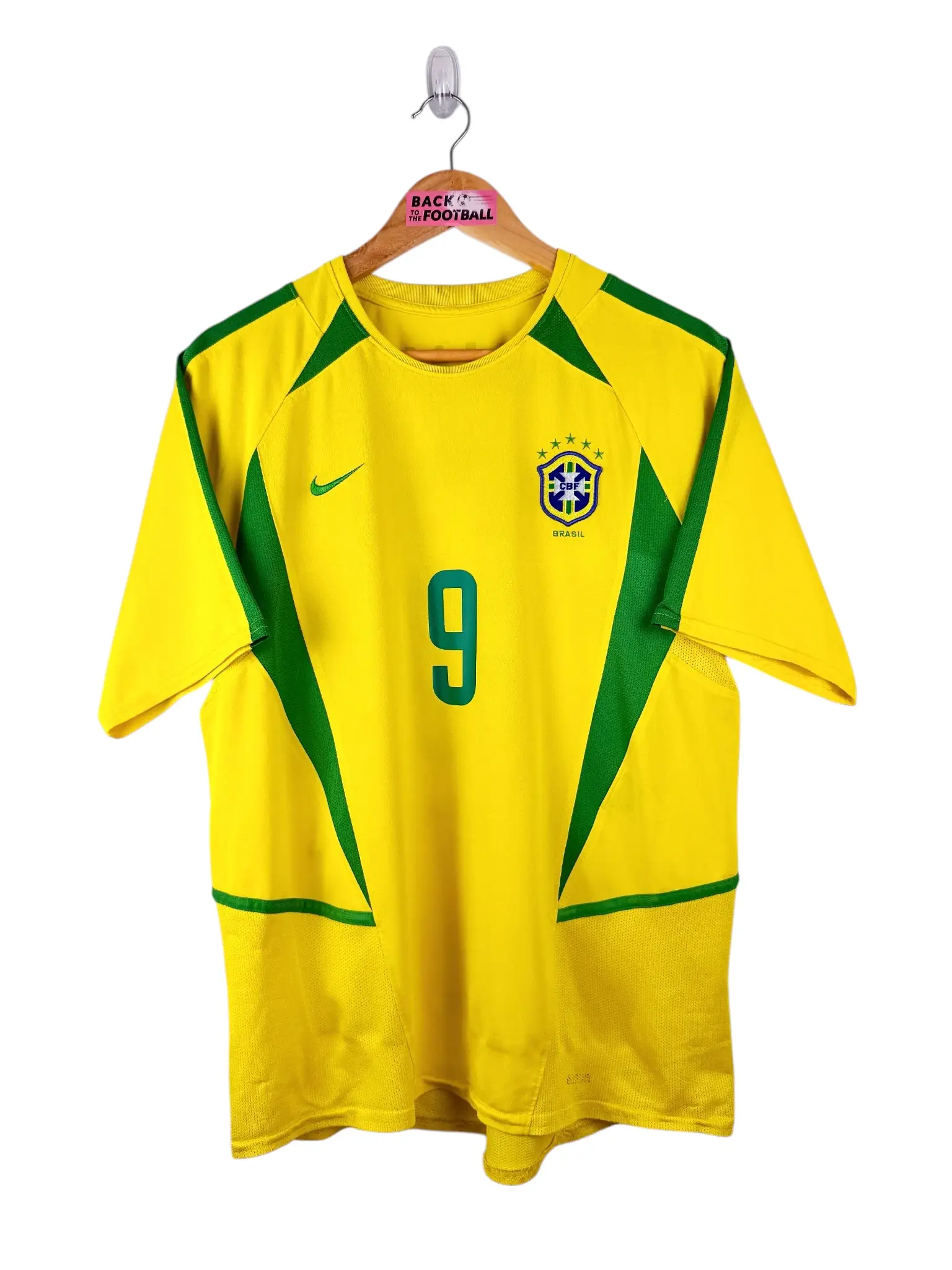 maillot vintage domicile Brésil 2002 floqué Ronaldo #9