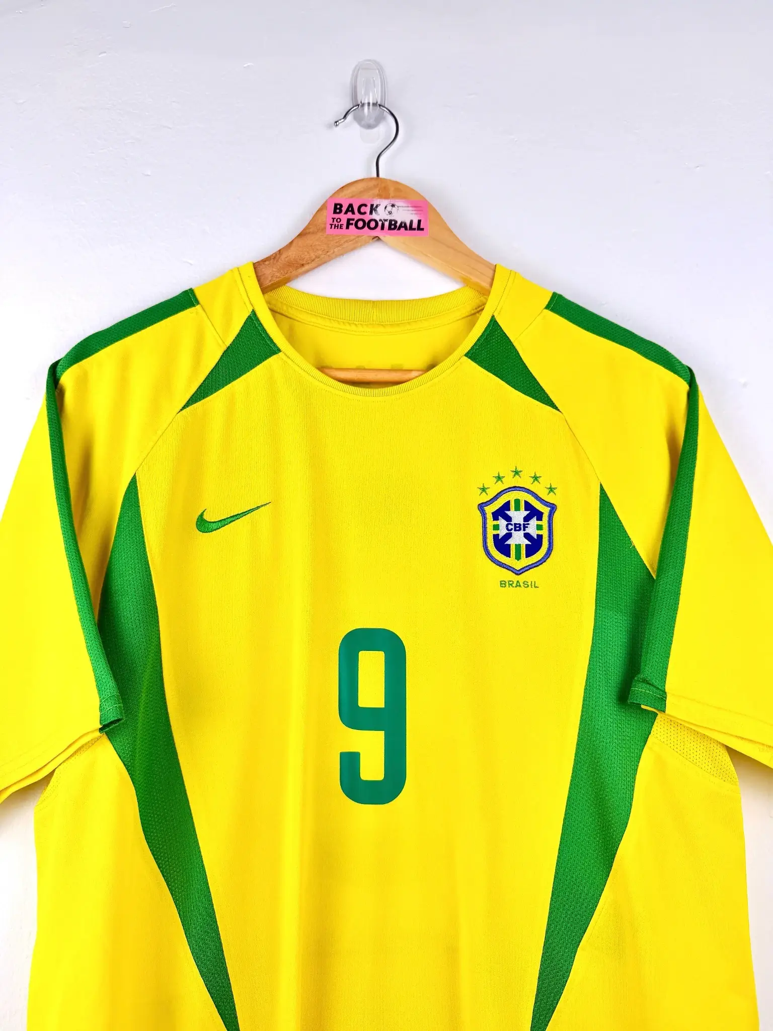 maillot vintage domicile Brésil 2002 floqué Ronaldo #9